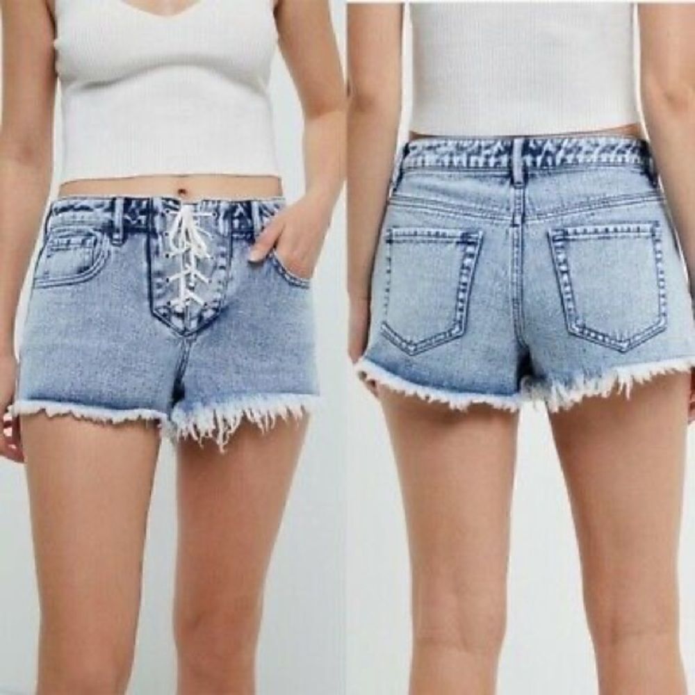 PACSUN Lacey Blue High Waisted Denim Festival Shorts
